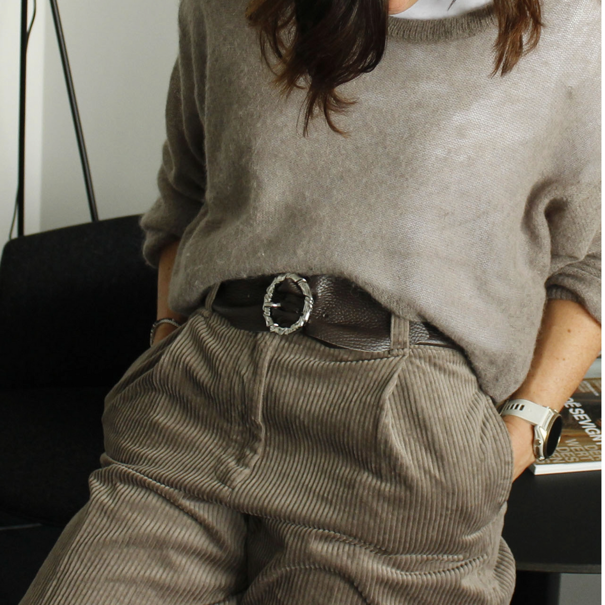 Waist belt / brown / silver